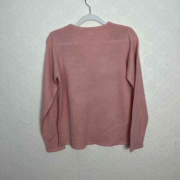 Vintage Cottagecore Vneck Sweater Pink Floral Embroidered Embroidery Flowers - Picture 4 of 6